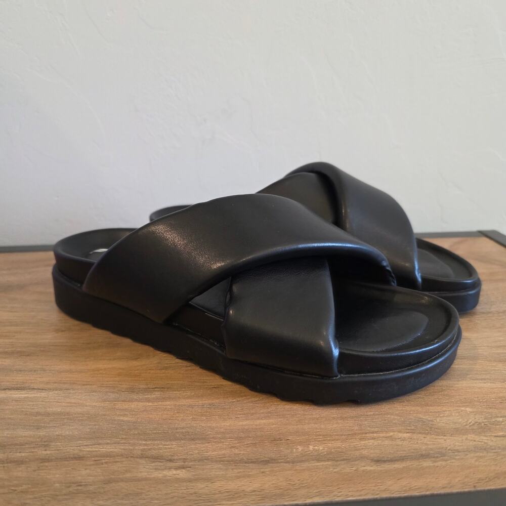 Fabletics Slide Sandals Womens US 7 Black Cross Strap Comfort Slip On Casual